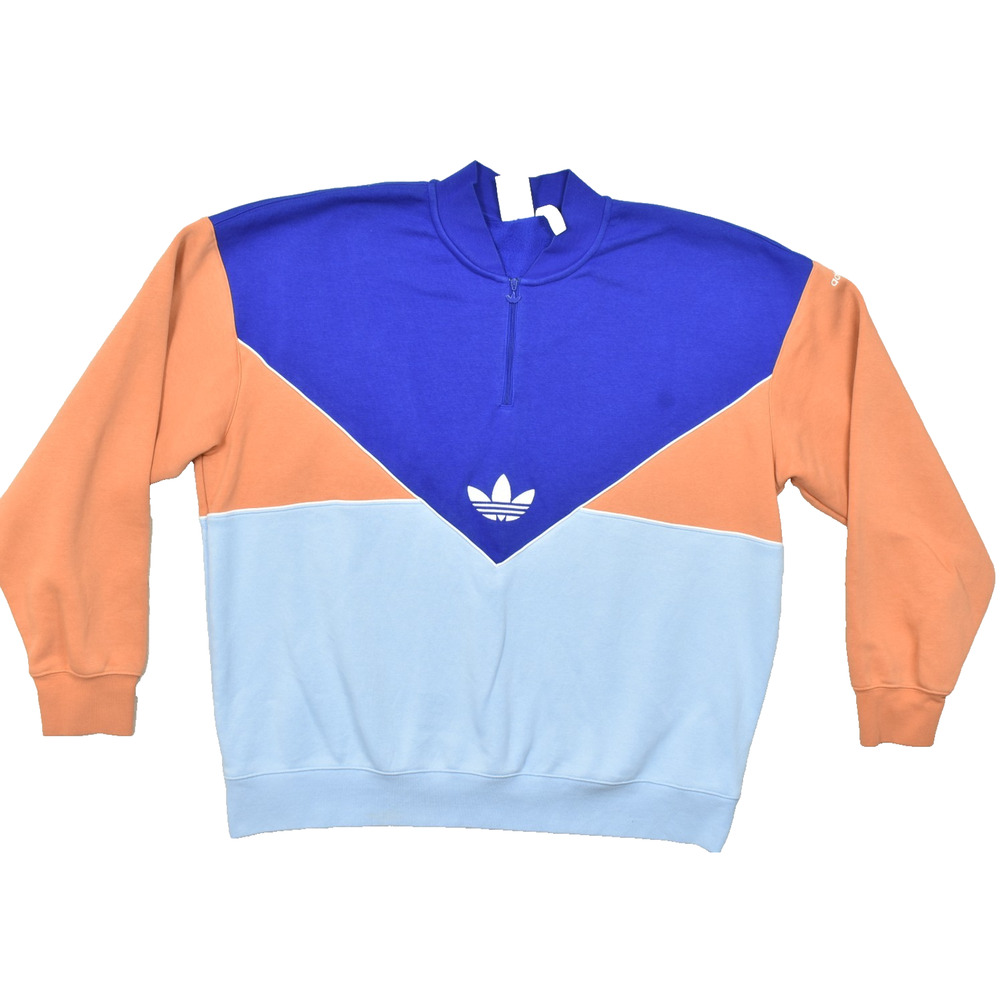 Adidas Originals Men's Size 2XL Blue Orange Colorblock Trefoil 1/4 Zip Pullover